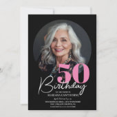 Moderne Elegante Zwarte Roze 50ste Verjaardagsfees Kaart (Voorkant)