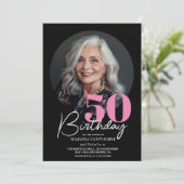 Moderne Elegante Zwarte Roze 50ste Verjaardagsfees Kaart (Staand voorkant)