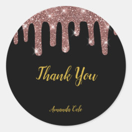 Moderne Elegante Zwarte Roze Gouden Gepersonalisee Ronde Sticker