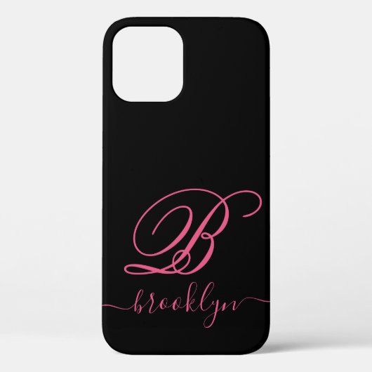 Moderne Elegante Zwarte Roze Handgeschreven Monogr Case-Mate iPhone Case (Achterkant)