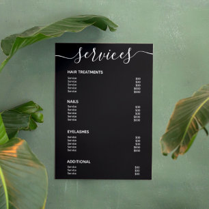 Moderne Elegante Zwarte Salon Prijslijst Service M Poster