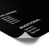 Moderne Elegante Zwarte Salon Prijslijst Service M Poster (Hoek)