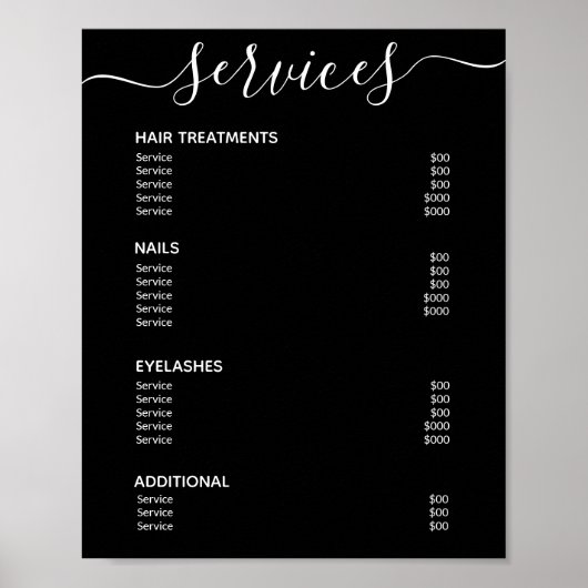 Moderne Elegante Zwarte Salon Prijslijst Service M Poster (Voorkant)