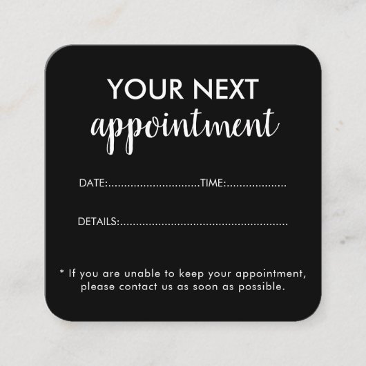 Moderne elegante zwarte schoonheidssalon afsprakenkaartje (Voorkant)