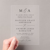 Moderne Elegante Zwarte Schrift Monogram Huwelijk Acryl Uitnodigingen (Insitu (Draagbaar))