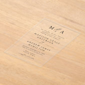 Moderne Elegante Zwarte Schrift Monogram Huwelijk Acryl Uitnodigingen (Laagn)