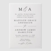 Moderne Elegante Zwarte Script Monogram Trouwdag Vellum Uitnodigingen (Voorkant)