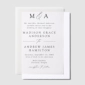 Moderne Elegante Zwarte Script Monogram Trouwdag Vellum Uitnodigingen (Offset)