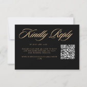 Moderne Elegante Zwarte Script Trouw QR Code RSVP Kaartje (Voorkant)