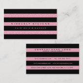 Moderne Elegante Zwarte Strepen & Roze Glitter 2 Visitekaartje (Voorkant / Achterkant)