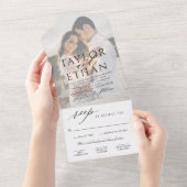 Moderne elegante zwarte trouwfoto all in one uitnodiging (Afscheurbaar)