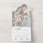 Moderne elegante zwarte trouwfoto all in one uitnodiging (Binnen)