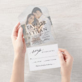 Moderne elegante zwarte trouwfoto all in one uitnodiging (Afscheurbaar)