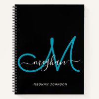 Moderne Elegante Zwarte Turkooisen Script Monogram