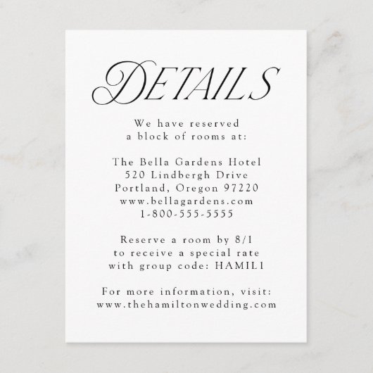 Moderne Elegante Zwarte Typografie Bruiloft Detail Informatiekaartje (Voorkant)