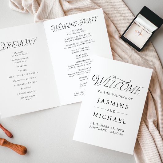 Moderne Elegante Zwarte Typografie Huwelijk Programma