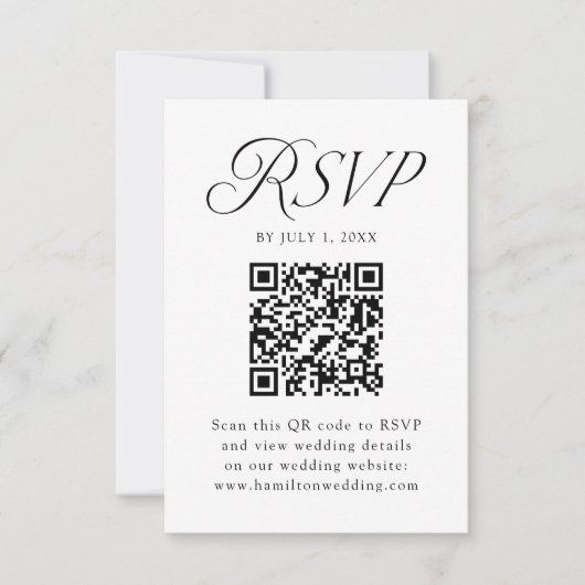Moderne Elegante Zwarte Typografie Huwelijk QR Cod RSVP Kaartje (Voorkant)