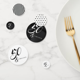 Moderne Elegante Zwarte Witte 50 Verjaardag Fabulo Confetti