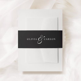 Moderne Elegante Zwarte Witte Aangepaste Monogram Uitnodigingen Wikkel