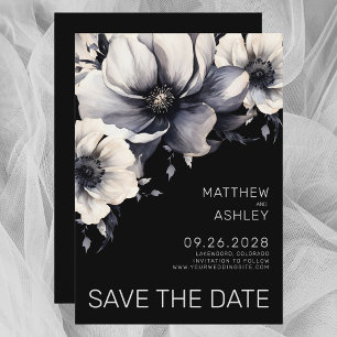 Moderne Elegante Zwarte Witte Bloemige Huwelijk Save The Date