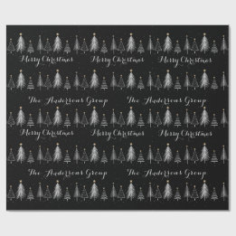 Moderne Elegante Zwarte & Witte Dennenbomen Kerst Cadeaupapier
