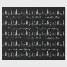 Moderne Elegante Zwarte & Witte Dennenbomen Kerst Cadeaupapier