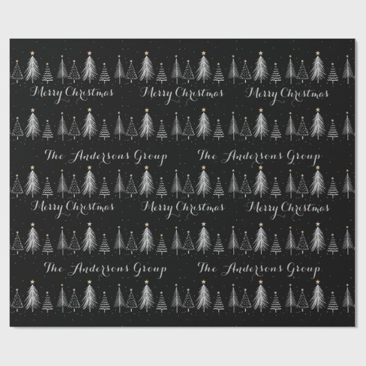Moderne Elegante Zwarte & Witte Dennenbomen Kerst Cadeaupapier (Vlak)