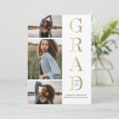 Moderne Elegante Zwarte Witte Gouden 3 Foto Afstud Kaart (Staand voorkant)