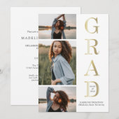 Moderne Elegante Zwarte Witte Gouden 3 Foto Afstud Kaart (Voorkant / Achterkant)