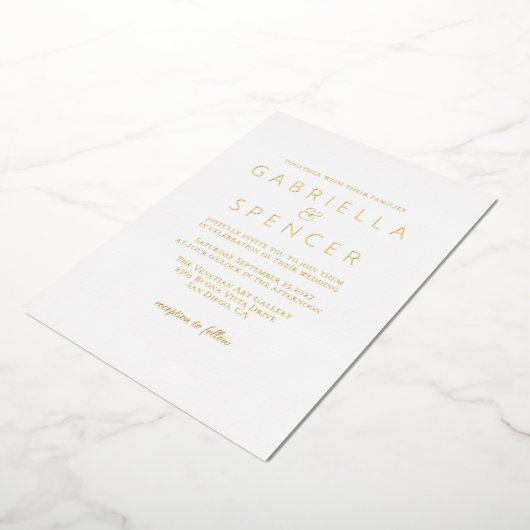 Moderne Elegante Zwarte Witte Gouden Bruiloft  Folie Uitnodiging (Gedraaid)