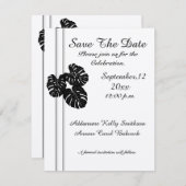 Moderne elegante zwarte witte grafische bladeren save the date (Voorkant / Achterkant)