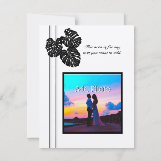 Moderne elegante zwarte witte grafische bladeren save the date (Achterkant)