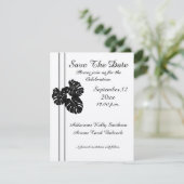 Moderne elegante zwarte witte grafische bladeren save the date (Staand voorkant)