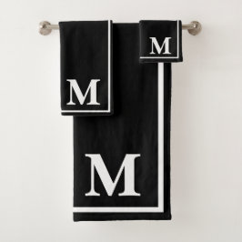 Moderne Elegante Zwarte & Witte Monogram Bad Handdoek