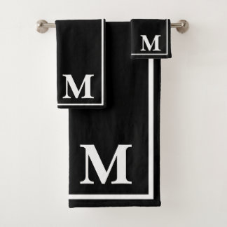 Moderne Elegante Zwarte & Witte Monogram Bad Handdoek
