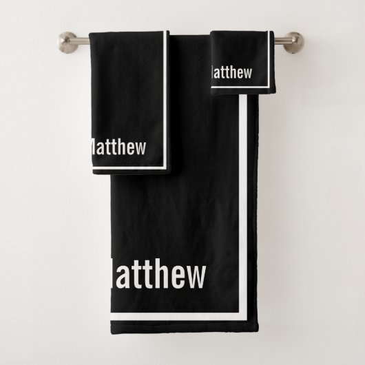Moderne Elegante Zwarte & Witte Monogram Bad Handdoek (Insitu)