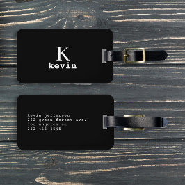 Moderne elegante zwarte witte monogram naam stijlv bagagelabel