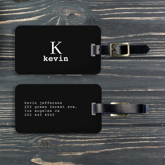 Moderne elegante zwarte witte monogram naam stijlv bagagelabel