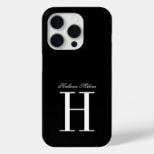 Moderne Elegante Zwarte Witte Monogram Script Naam Case-Mate iPhone Case (Achterkant)
