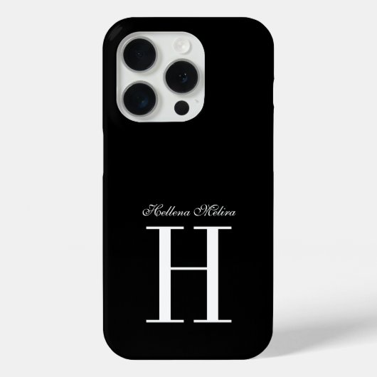 Moderne Elegante Zwarte Witte Monogram Script Naam Case-Mate iPhone Case (Achterkant)
