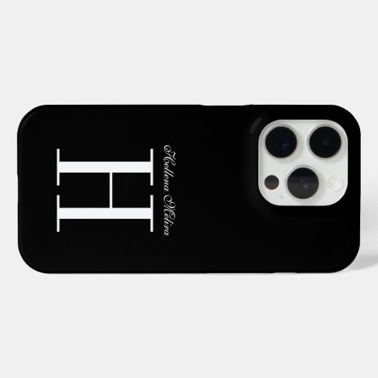 Moderne Elegante Zwarte Witte Monogram Script Naam Case-Mate iPhone Case (Achterkant (horizontaal))