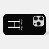 Moderne Elegante Zwarte Witte Monogram Script Naam iPhone Hoesje (Achterkant horizontaal)