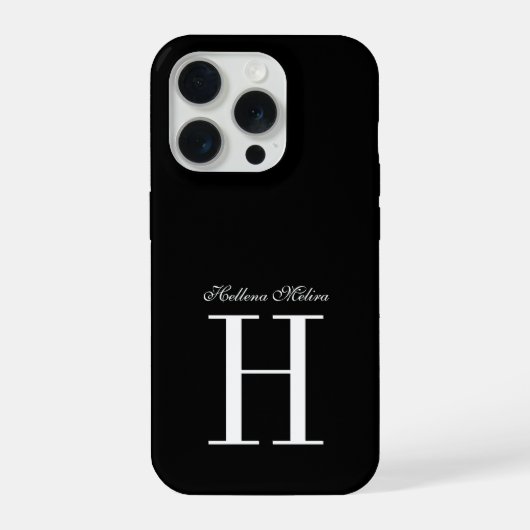 Moderne Elegante Zwarte Witte Monogram Script Naam iPhone Hoesje (Achterkant)