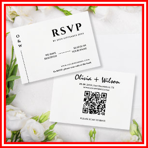 Moderne Elegante Zwarte & Witte QR Code Huwelijks RSVP Kaartje