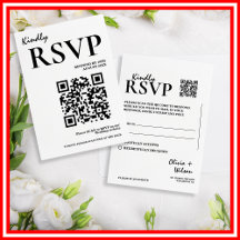 Moderne Elegante Zwarte & Witte QR Code Huwelijks