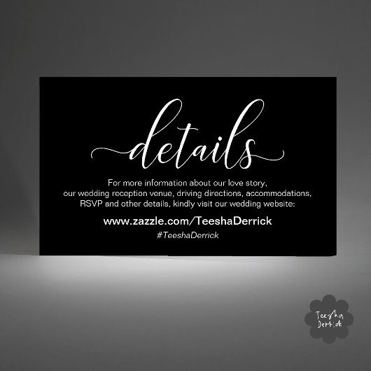 Moderne Elegante Zwarte Witte Script Trouwwebsite  Informatiekaartje