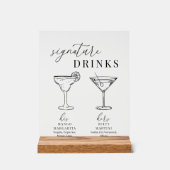 Moderne Elegante Zwarte & Witte Signature Drankjes Acryl Bord (Voorkant)