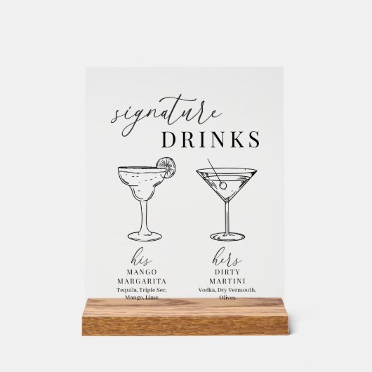 Moderne Elegante Zwarte & Witte Signature Drankjes Acryl Bord (Voorkant)