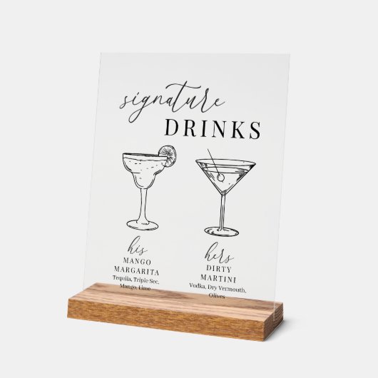 Moderne Elegante Zwarte & Witte Signature Drankjes Acryl Bord (Hoek)