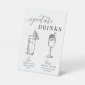 Moderne Elegante Zwarte & Witte Signature Drankjes Reclamebord Met Voetstuk (Voorkant)